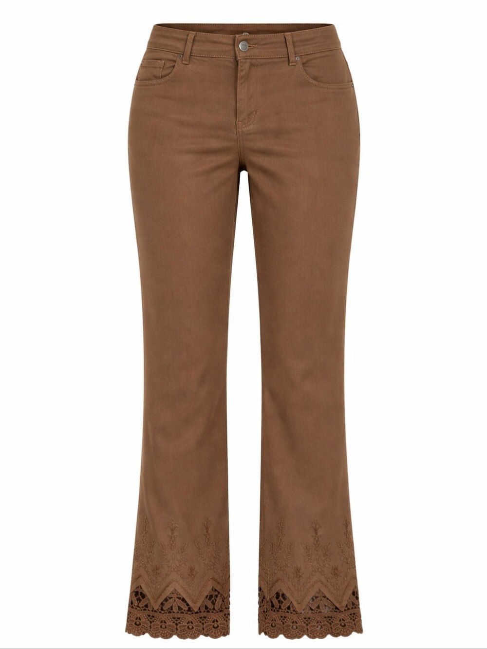 Frank Lyman Faux Leather Stretch Brown Embroidered Hem Flare Pants Jeans Large
